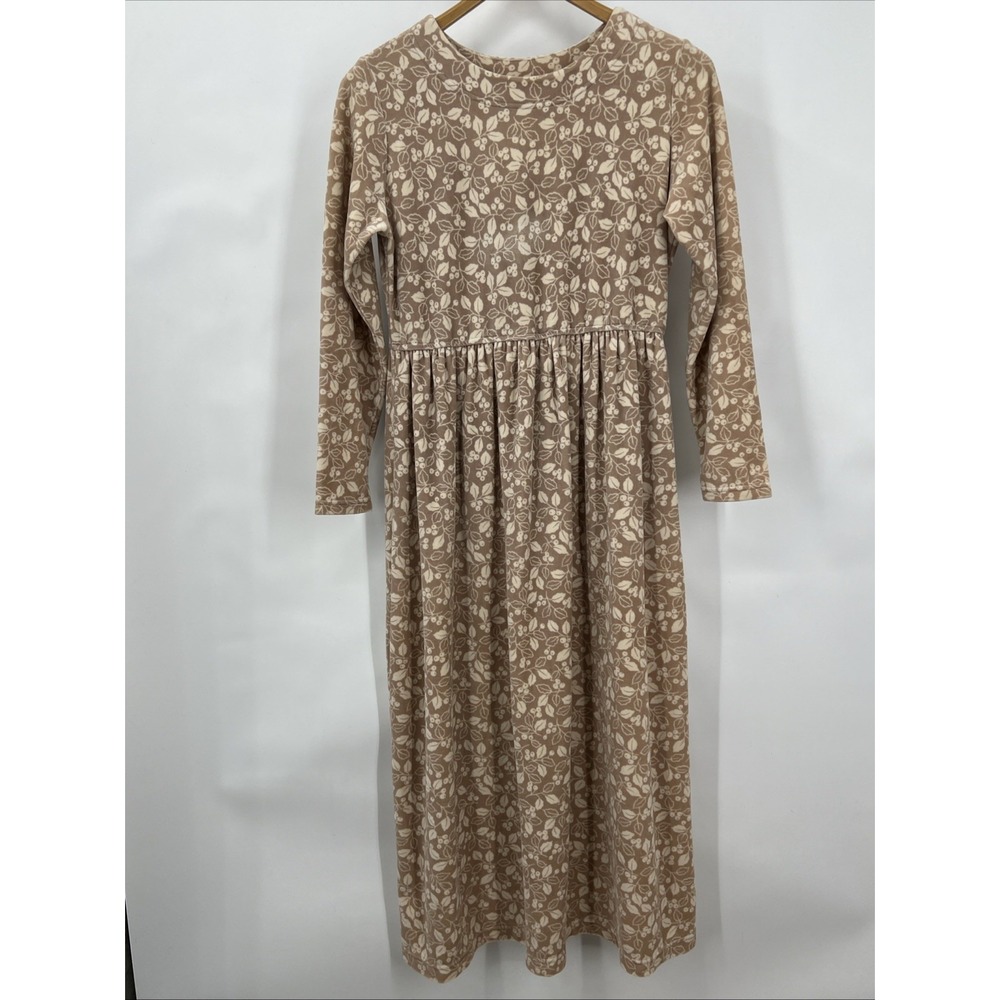 Vtg LL Bean Maxi Beige-Pink‎ Velvet Dress 4P Cottagecore Grandmacore Prairiecore